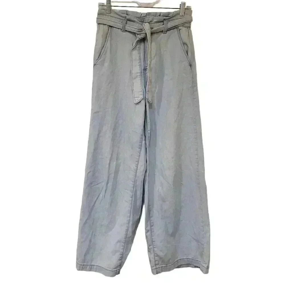 Banana Republic Women's Light Wash Cotton/Lyocell Belted High Rise Wide Leg Jean